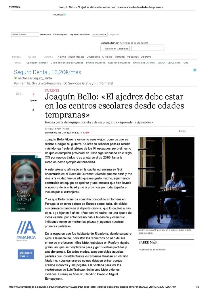 Joaquín Bello_ «El ajedrez debe estar en los centros escolares desde edades tempranas»